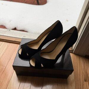 Giuseppe Zanotti Black Suede Peep Toe Platforms Pumps Size 40/9.5, Made in Italy